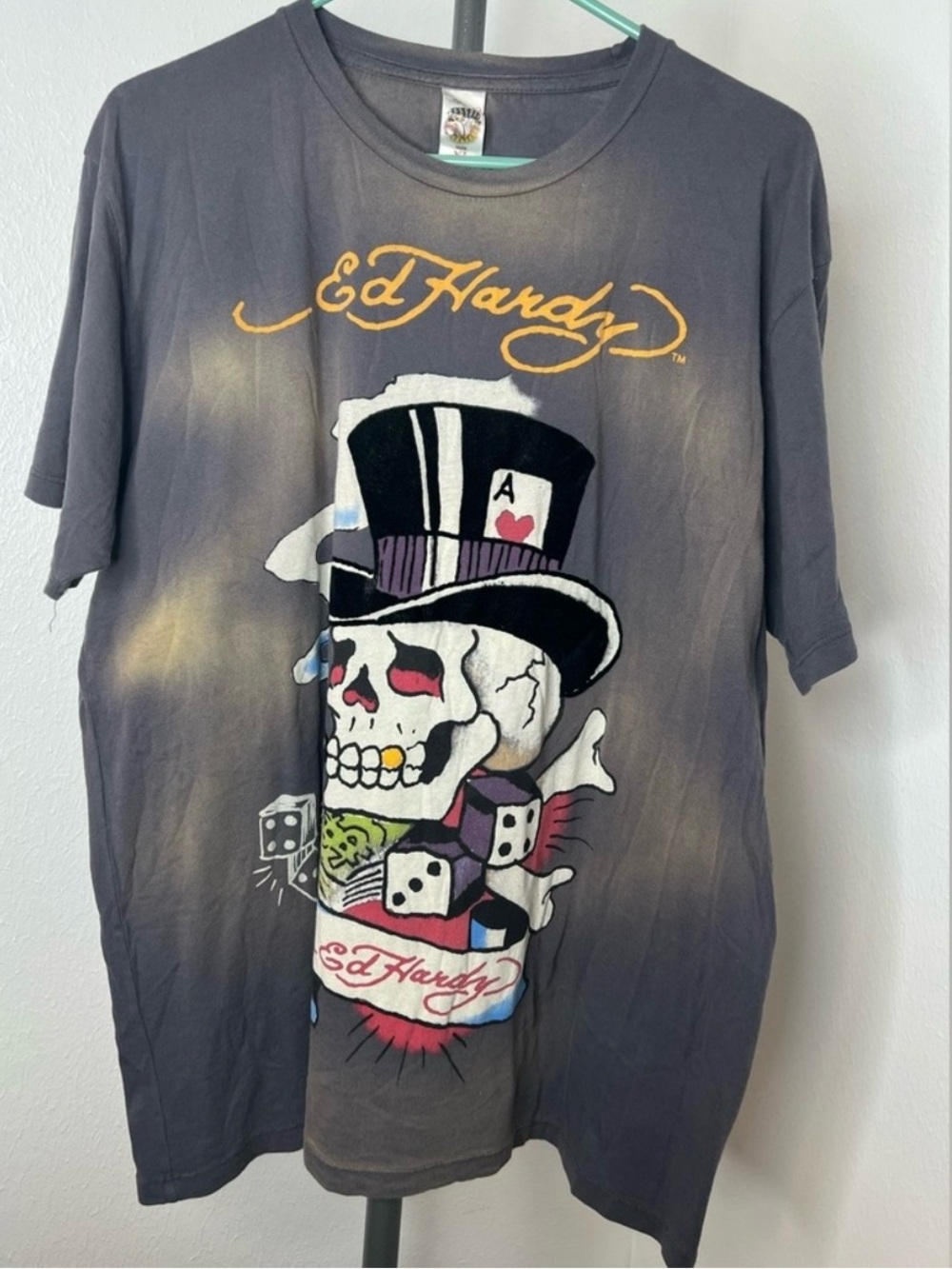 Ed Hardy "Gambler" NWOT graphic t-shirt featuring skull wearing top hat and dice